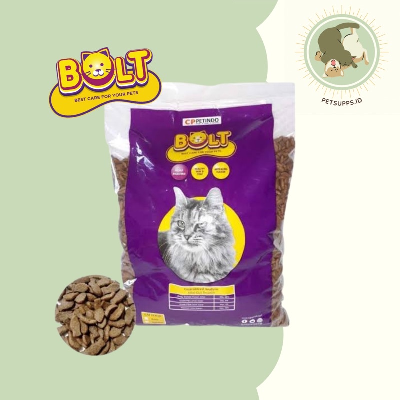 Makanan kucing bolt 1kg (Bolt Cat Food bentuk ikan)