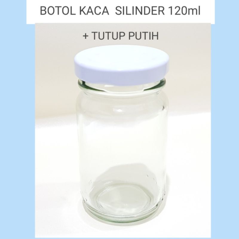 120ml Botol Kaca Silinder Bulat 120ml BARU + TUTUP SENG / BOTOL Jar 120ml botol jar Beling 120 ml DAN TUTUP BARU s1 bonus sarung tangan plastik isi 100 pcs untuk pembelian 60 pcs