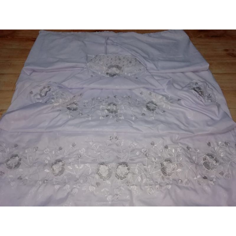 Mukena lajuran dewasa mukena bordir putih