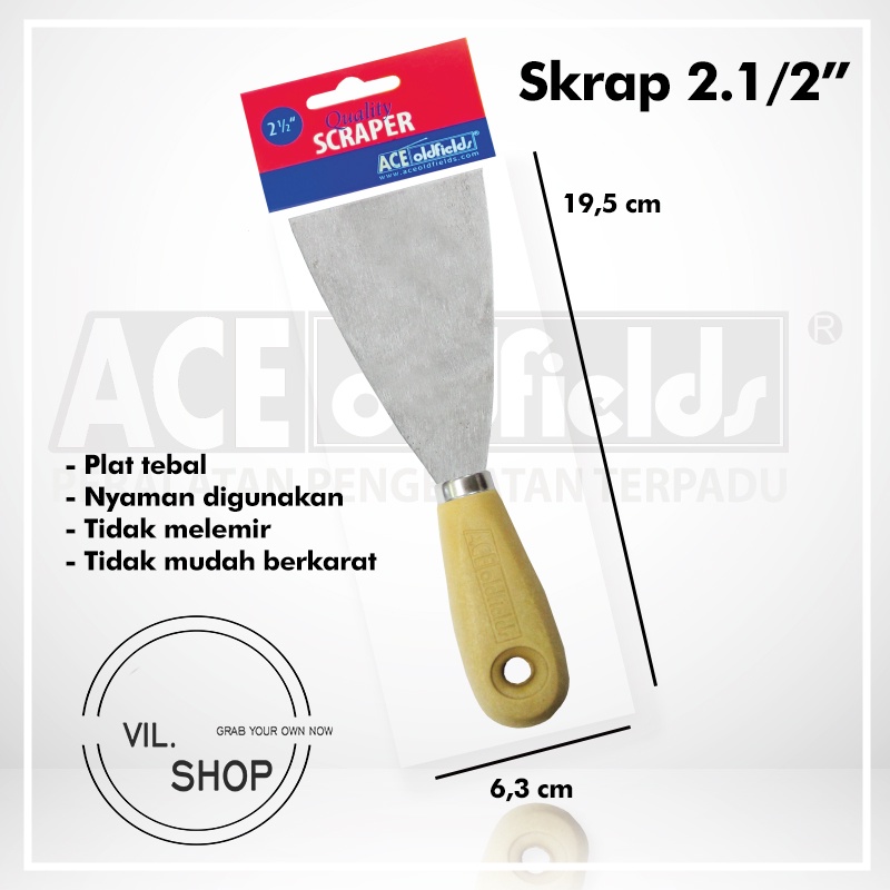 KAPE SKRAP 2,5" 2.5 2,5 INCH ACE OLDFIELDS SCRAPER SEKRAP 2,5 INCI PLAT STAINLESS STEEL BESI TEBAL G