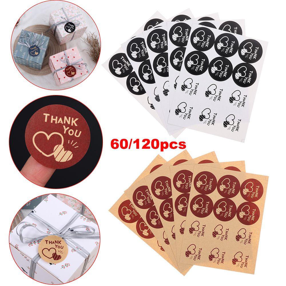 Populer 60 /120pcs Handmade Stiker DIY Cinta Hati Baking Hiasan Bulat Terima Kasih