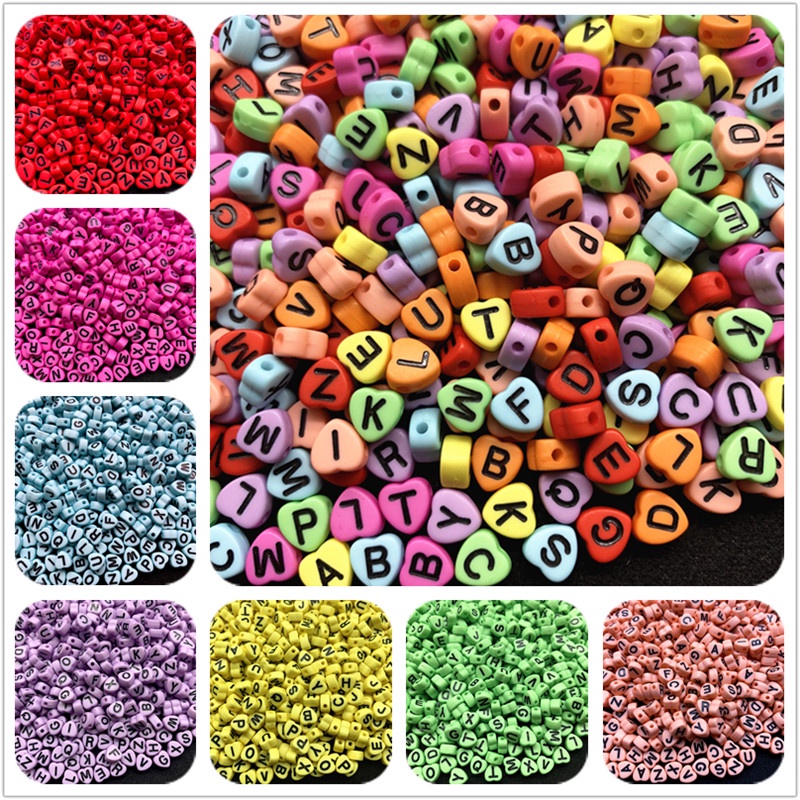 100 Pcs/Pack 7mm warna-warni peach hati A-Z acak campuran surat manik-manik gelang