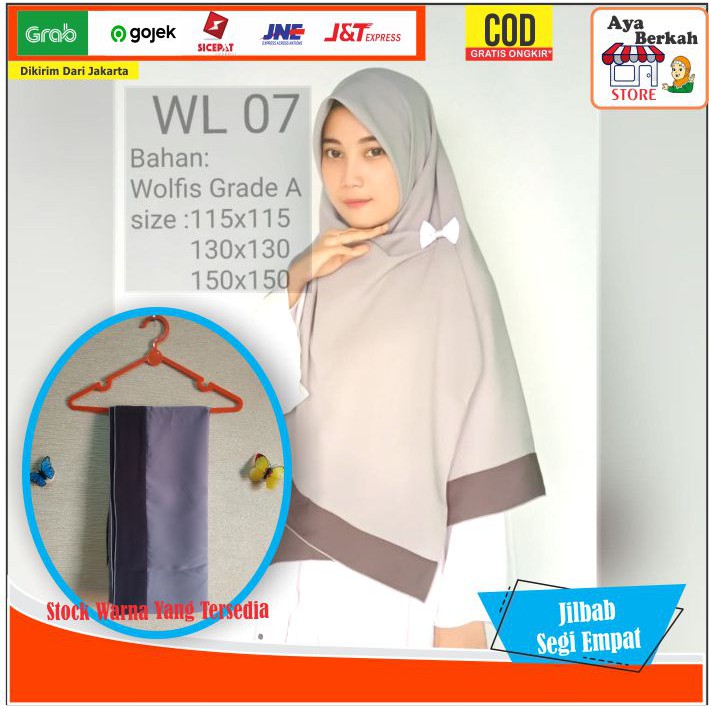 Hijab Jilbab Syar'i Bahan Wolfis Segi Empat Halus Nyaman Lembut Jumbo Fashion Muslim Berkualitas COD