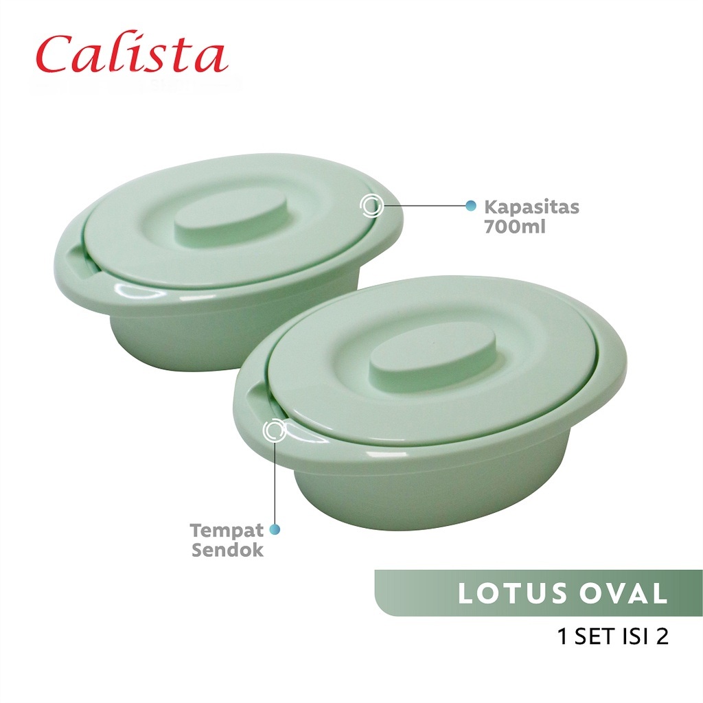 Kotak Wadah Saji Mini + Tutup Calista Lotus Oval 1set Isi 2pcs Lunch Box Nasi 700ml Tempat Sayur Serbaguna Cup Sambel