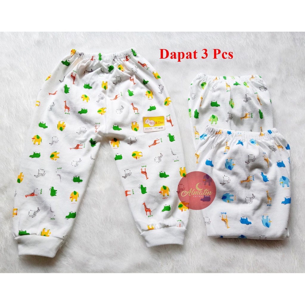 3 Pcs Celana Panjang Bayi Motif / Celana Panjang Bayi Newborn Halus Lembut