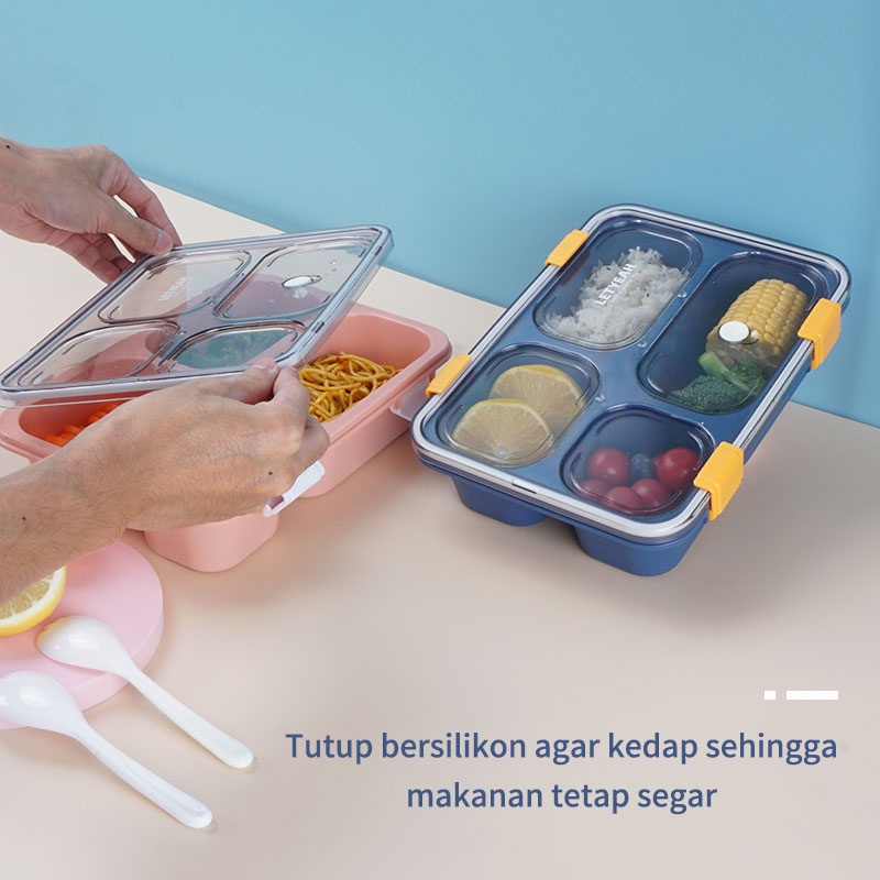 Letyeah &amp; Kaizenliving lunch box 4 grid dengan Kotak Sup free sendok /Kotak makan anti bocor Tempat Makan