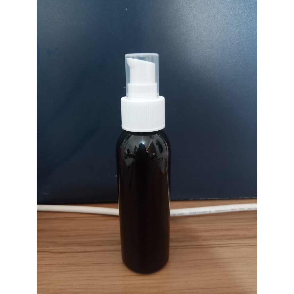 Botol Plastik PET 100ml BR Hitam Tutup Pump Treatment HC Putih