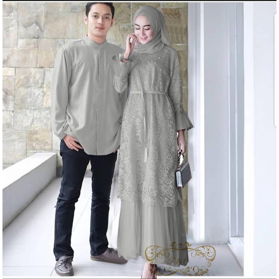 Couple Gamis Remaja brokat Trend Kekinian Pasangan Suami Istri Lebaran 2022 Cp finda Mewah Elegan Mo