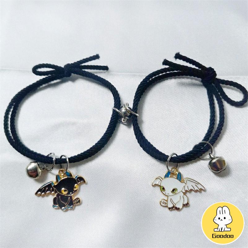 2 Pcs Fashion Magnet Gelang Hitam Dan Putih Toothless Beberapa Gelang Wanita Pria Pasangan Hadiah Perhiasan Aksesoris -Doo