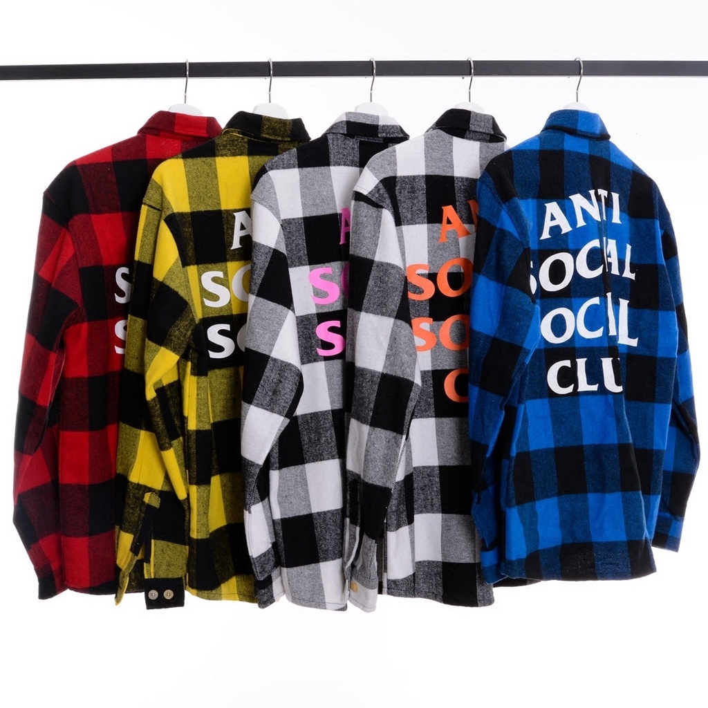 Kemeja Flanel Pria Distro Anti social club Multi Color Red Black Plaid Shirt Plush flannel trendy lo