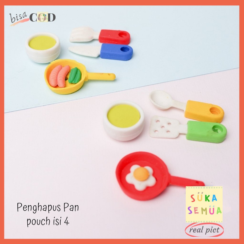 

Penghapus Pan pouch isi 4 // Setip Stip Hapusan Pensil Karet Eraser Masak Panci Teflon Telur Sendok