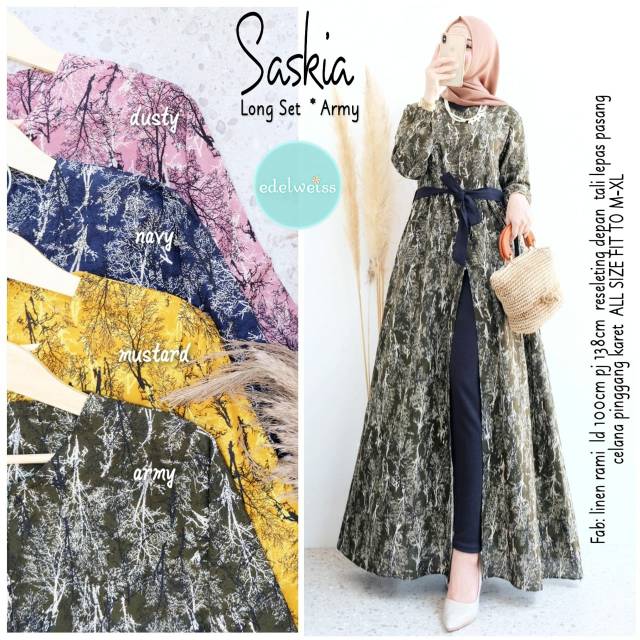 Saskia long set / setelan long tunik dan celana motif abstrak by edelweiss