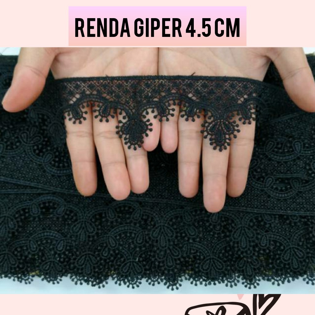 1 METER - 4.5 CM RENDA GIPER | RENDA BORDIR HITAM