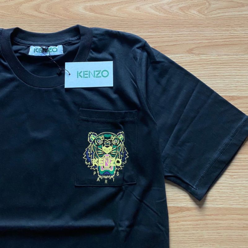 TSHIRT KAOS KENZO PARIS TIGER HEAD POCKET BLACK