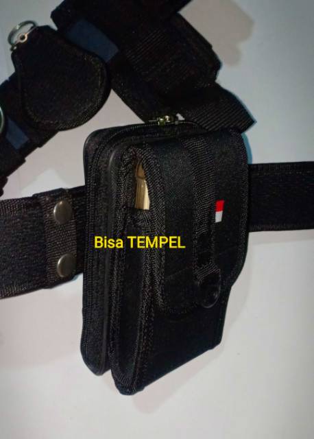 Sarung Tempat Hp Pinggang Double Slot Tempat HP Tumpuk + Dompet Hp Resliting Pria Kanvas (TH-51)