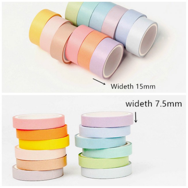 12 Color Macarons Masking Tape Set 7.5mm Slim 15mm Wide Decoration Washi Tapes