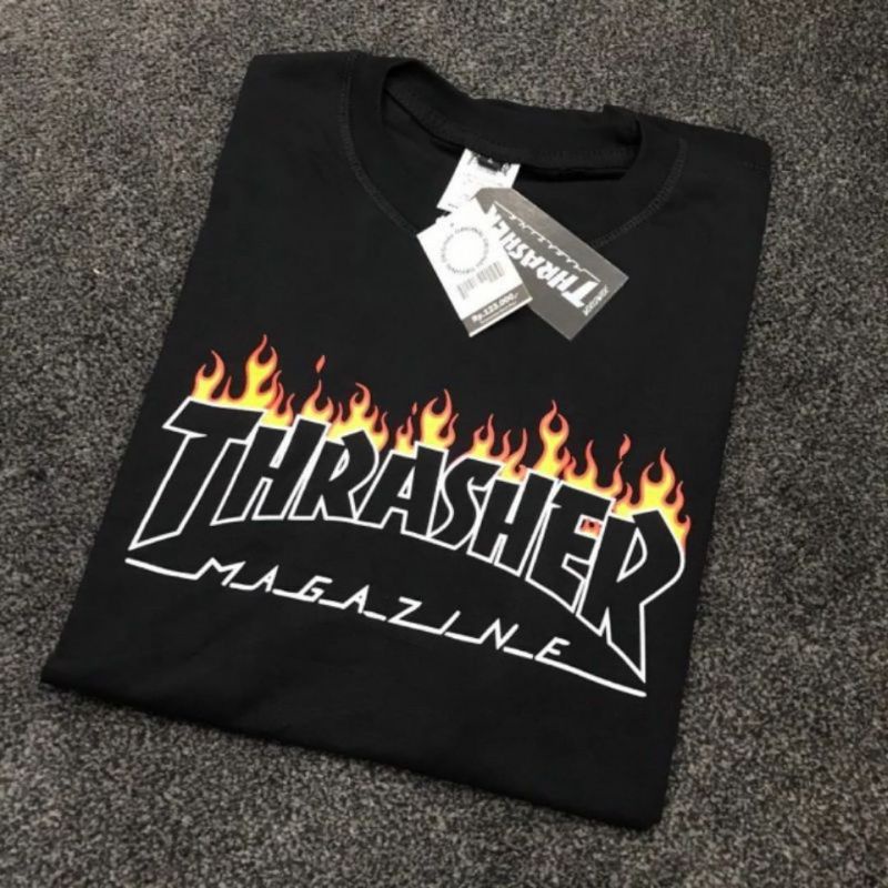 kaos pria T-shirt Dewasa Original Thrasher Black Series/pakaian pria wanita unisex