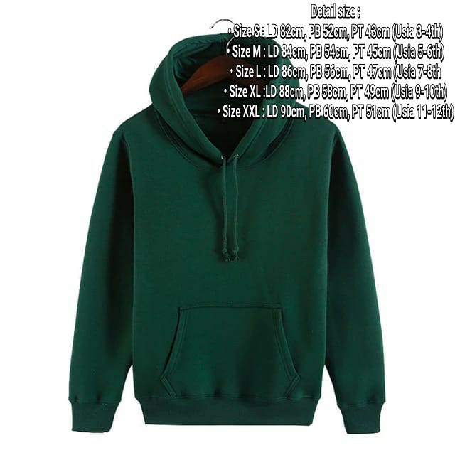 Sweater Hoodie Polos Anak Laki-Laki/Perempuan Usia 3-12 Tahun Bahan Tebal Premium