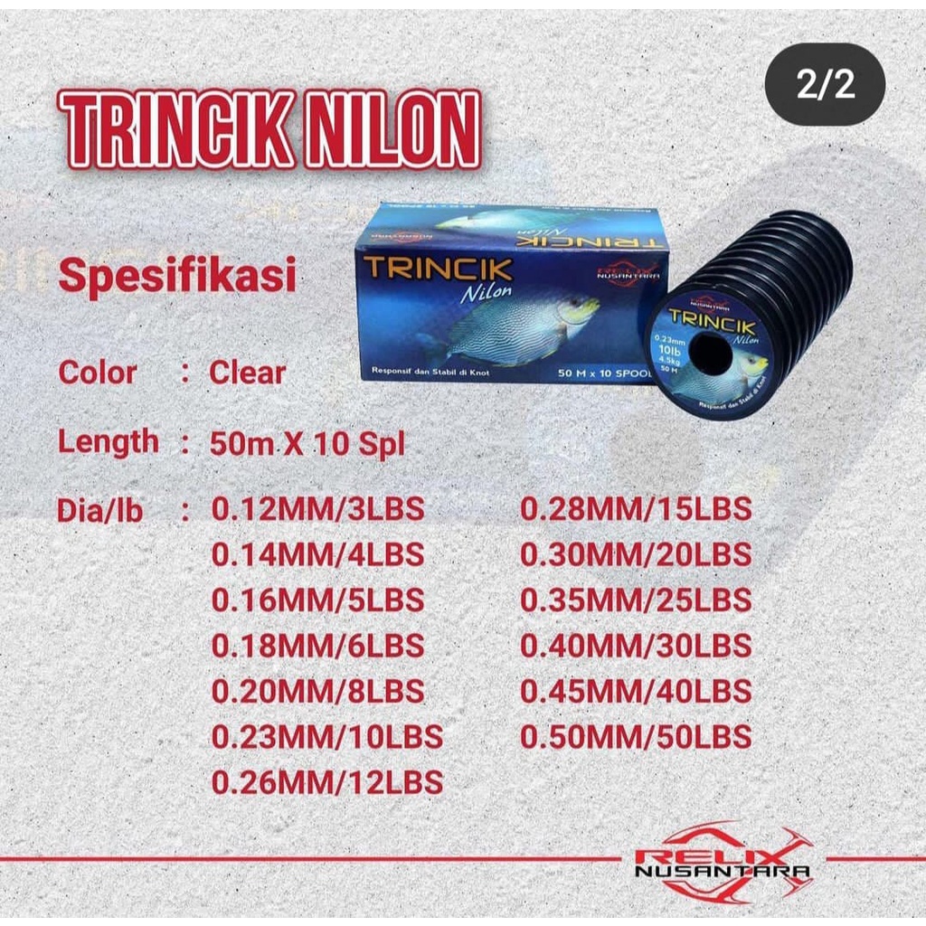 SENAR / LINE MONO RELIX NUSANTARA TRINCIK NILON 50m Conecting