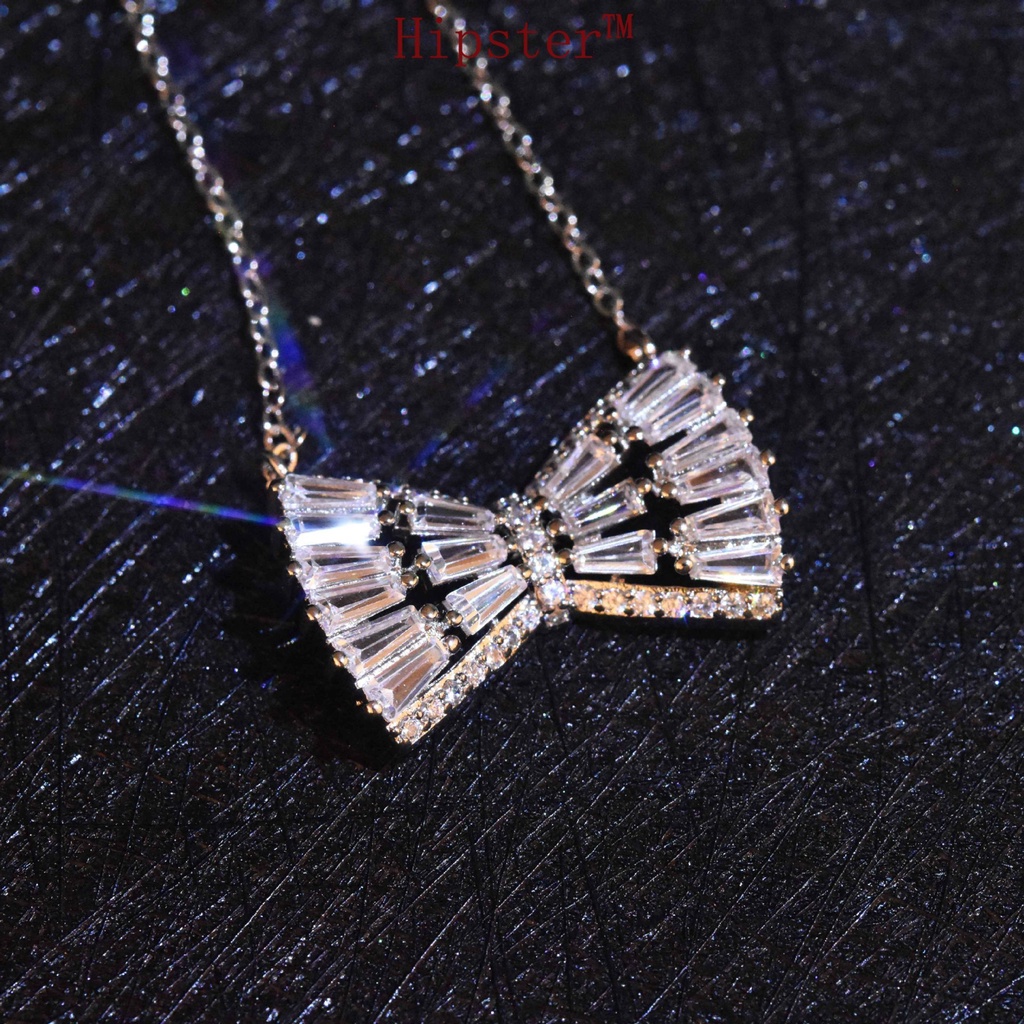 Super Fairy Bow Super Flash Diamond Stud Earrings High-Grade Necklace Sweet Light Luxury Rings Pendants Set