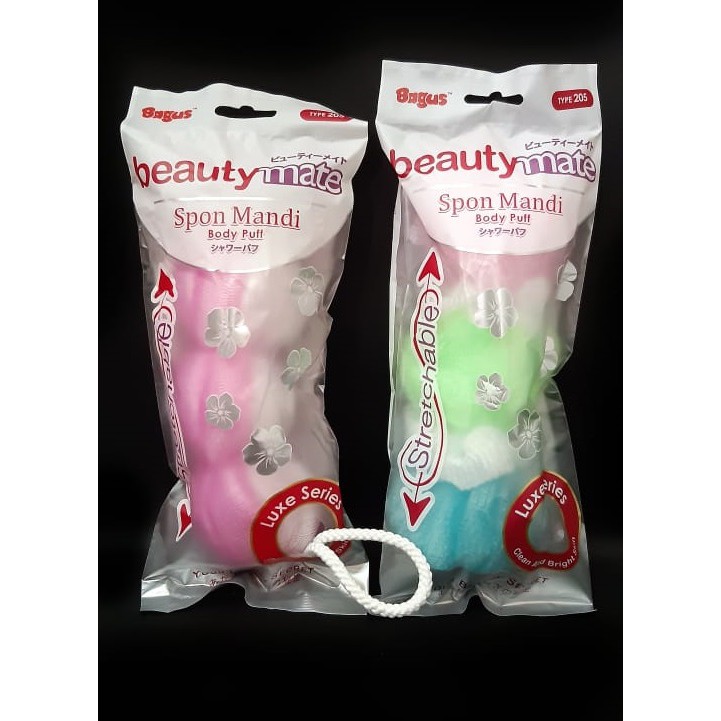 SPONS MANDI BAGUS TYPE 205 SHOWER PUFF BEAUTY MATE BODY PUFF STRECHTABLE PANJANG