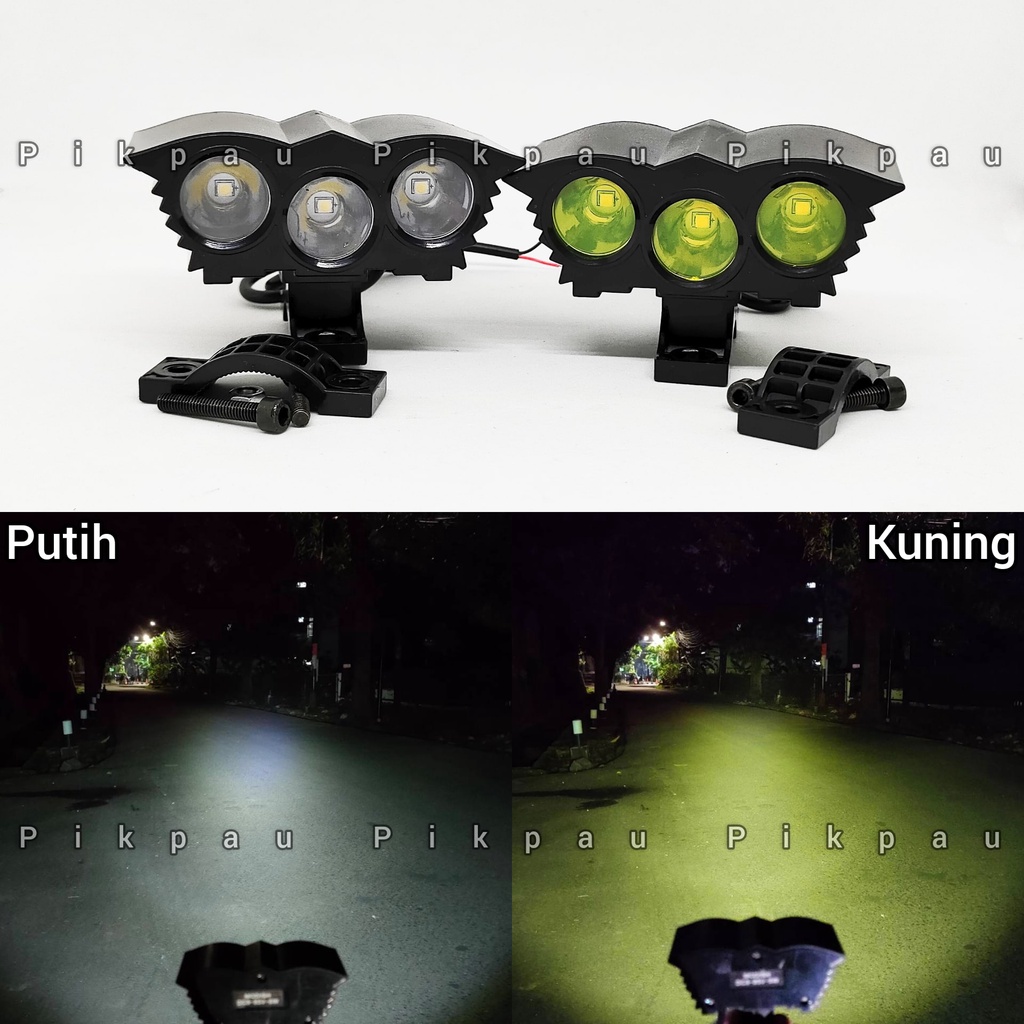 Lampu Tembak Sorot Owl Mini 3 Mata 3 Mode Putih dan Kuning Lampu Depan Motor