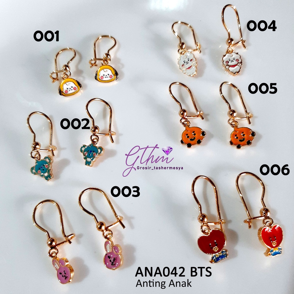 Anting Anak perempuan BTS Lucu Imut Perhiasan Fashion Import Kualitas Premium Anti Karat ANA042 GTHM