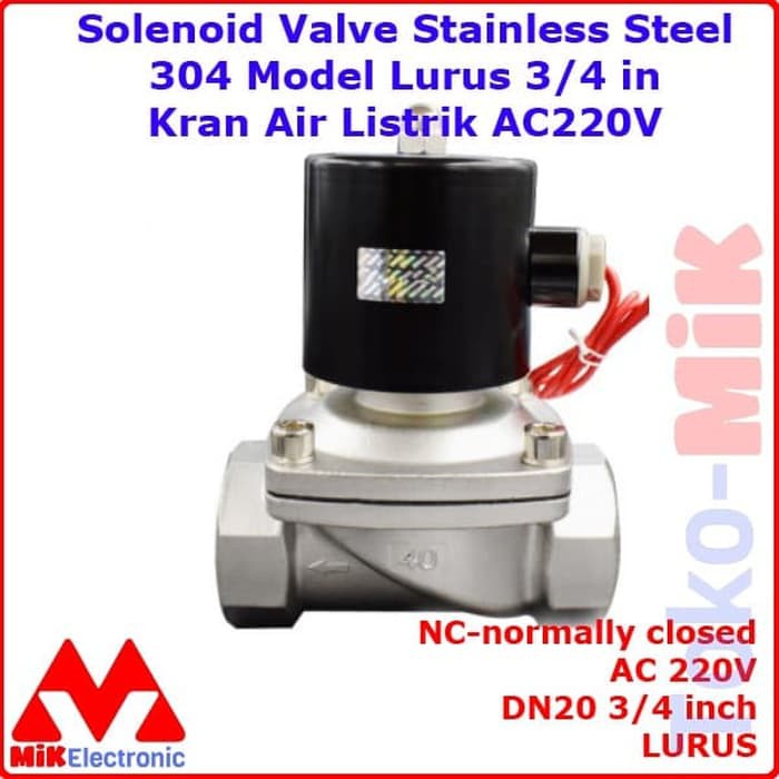 Jual SOLENOID VALVE STAINLESS STEEL 304 DN20 3/4 IN AC 220V NO KRAN AIR ...