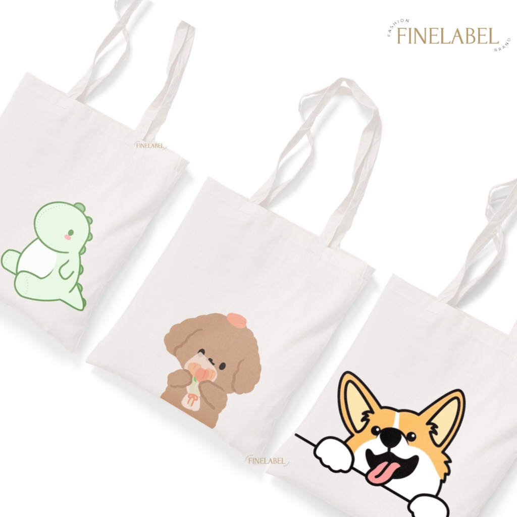 tote bag kanvas gemas cute besar muat  laptop muat laptop shopping bag tas sekolah custom tote bag w