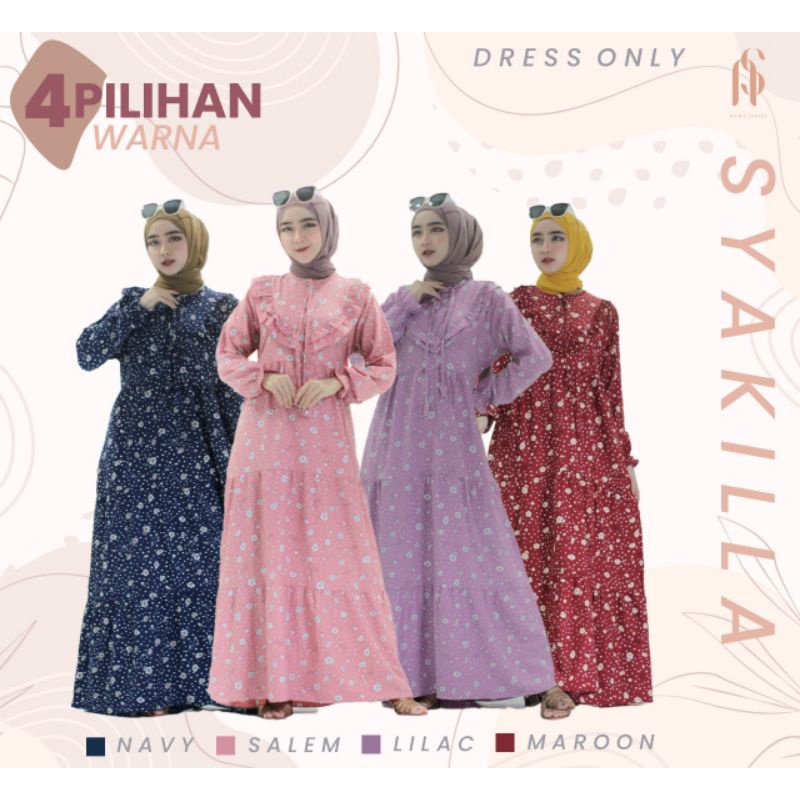 SYAKILA DRESS GAMIS ONLY MOTIF BUNGA TULIP BY JR ONE COLLECTION