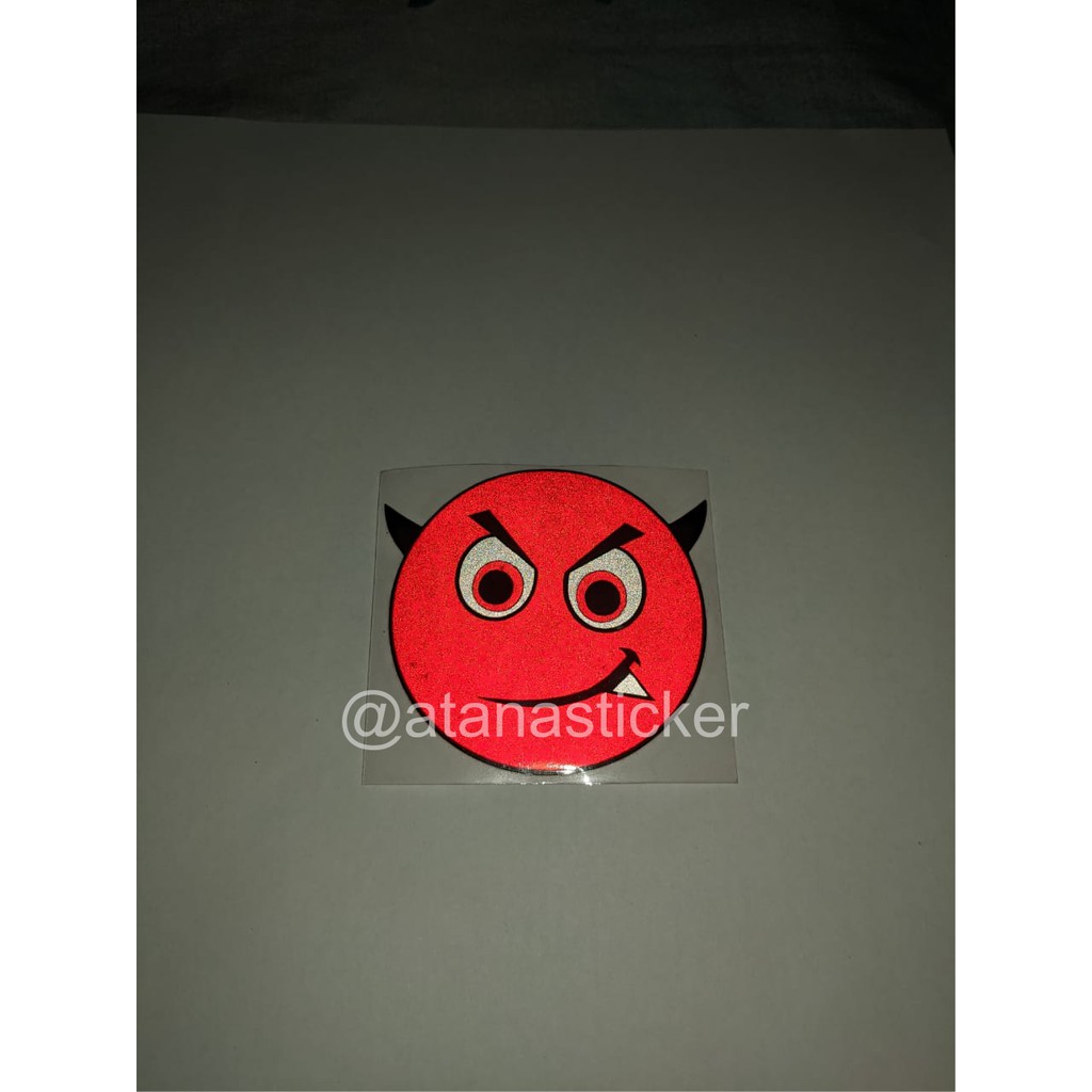 Stiker Cutting Emoji Devil Setan 6,5x7cm Nyala Reflective Scotlite Fosfor