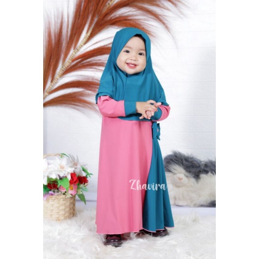 Laneeka Dress by Zhavira - Dustypink Emerald - Gamis Bayi Balita Anak Perempuan