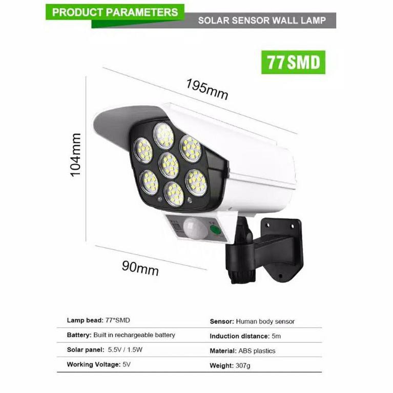 Lampu Taman Tenaga Surya 77 LED Plus Remote Sensor Light LED Anti Air IP66 / Solar Tenaga Matahari