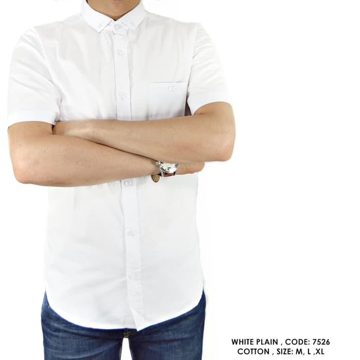 BAJU KEMEJA POLOS POLOSAN PUTIH FORMAL KERJA KANTOR COWOK PRIA - PUTIH, M