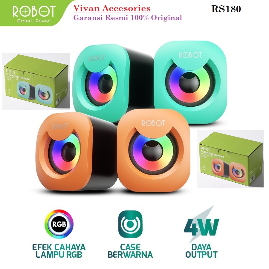 Robot RS180 USB Multimedia Dekstop Speaker Computer Stereo RGB Color