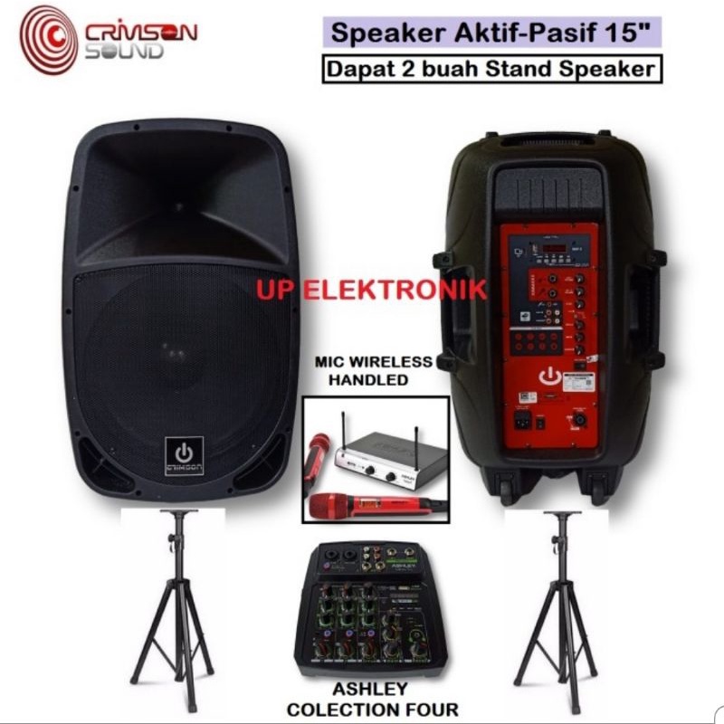 paket karaoke speaker aktif pasif crimson 15 inch mixer ashley murah