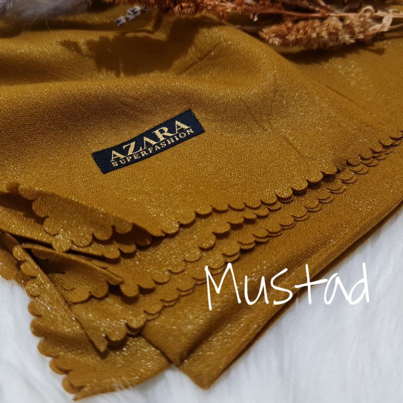 Hijab Segi Empat Azara nur sinar glamour Laser Cut kerudung hijab segiempat glowing 110 x 110-Mustard Sinar