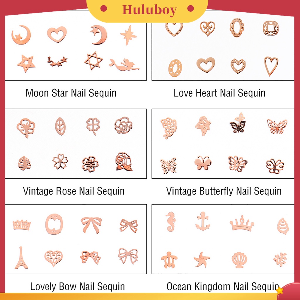 Huluboy Huluboy♡ Kuku Palsu 3D Bahan Metal Aksen Hollow Untuk Dekorasi Manicure