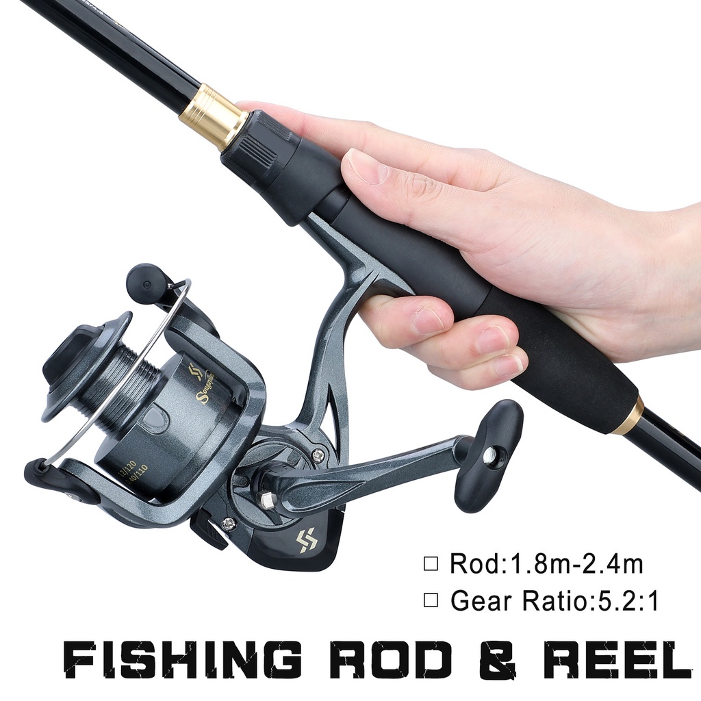 Sougayilang Joran Pancing Set 1.8M-2.4M Fishing Rod Teleskop Design Carbon Fiber Joran Pancing And Gear Ratio 5.2:1 Spinning Reel Pancing 1000-4000 Modle Gulugan Pancing Joran Pancing Set