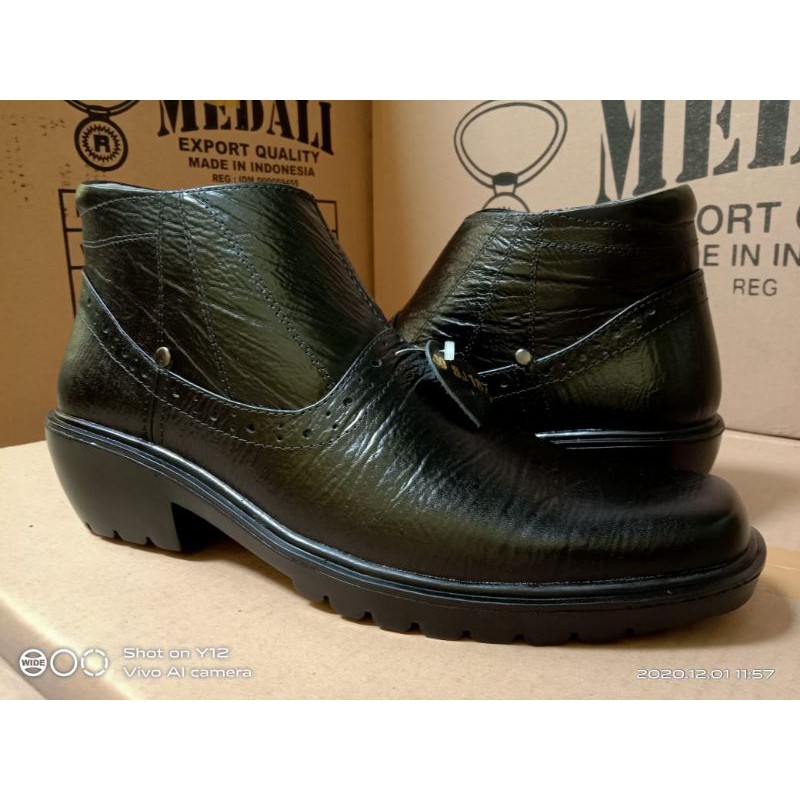 SEPATU PRIA PDH BOOTS KULIT ASLI MEDALI POLRI TNI SECURITY KERJA DINAS KANTOR K182 KY