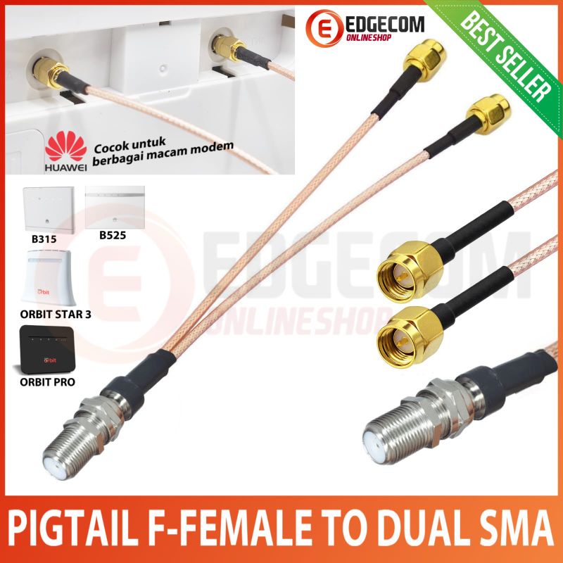 Pigtail Modem Router B315, Orbit Pro, B525, B310 F Female to SMA Male (Pin Jarum) Dual Port