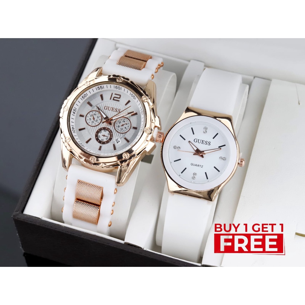 BUY 1 GET 1 FREE✅ Jam tangan wanita Guess Strap karet Free batrai