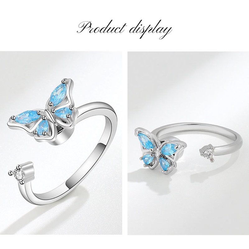 Cincin Fidget Spinner Bentuk Kupu-Kupu Bahan Zircon Kristal Anti Stress Untuk Wanita