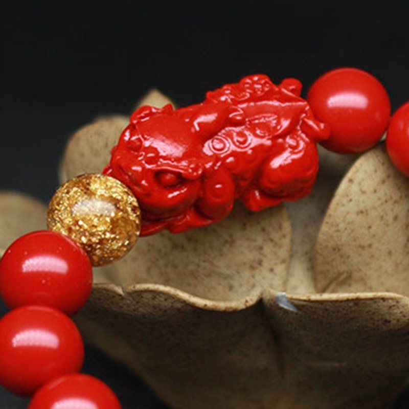 Men Red Beads Pixiu Bracelet /  Chinese Feng Shui Pi Xiu Red Beads Wristband / Wealth and Good Lucky Bracelets Men's Jewellery Accessories