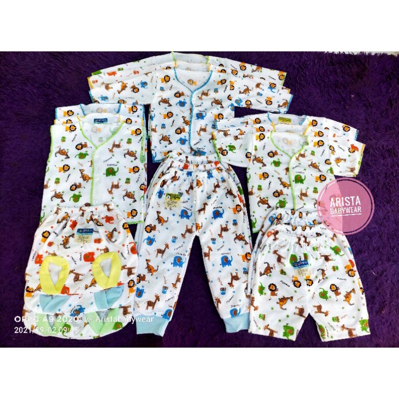 ARISTAbaby - paket hemat isi 18pcs/9stel baju+celana bayi putih MOTIF JUNGLE