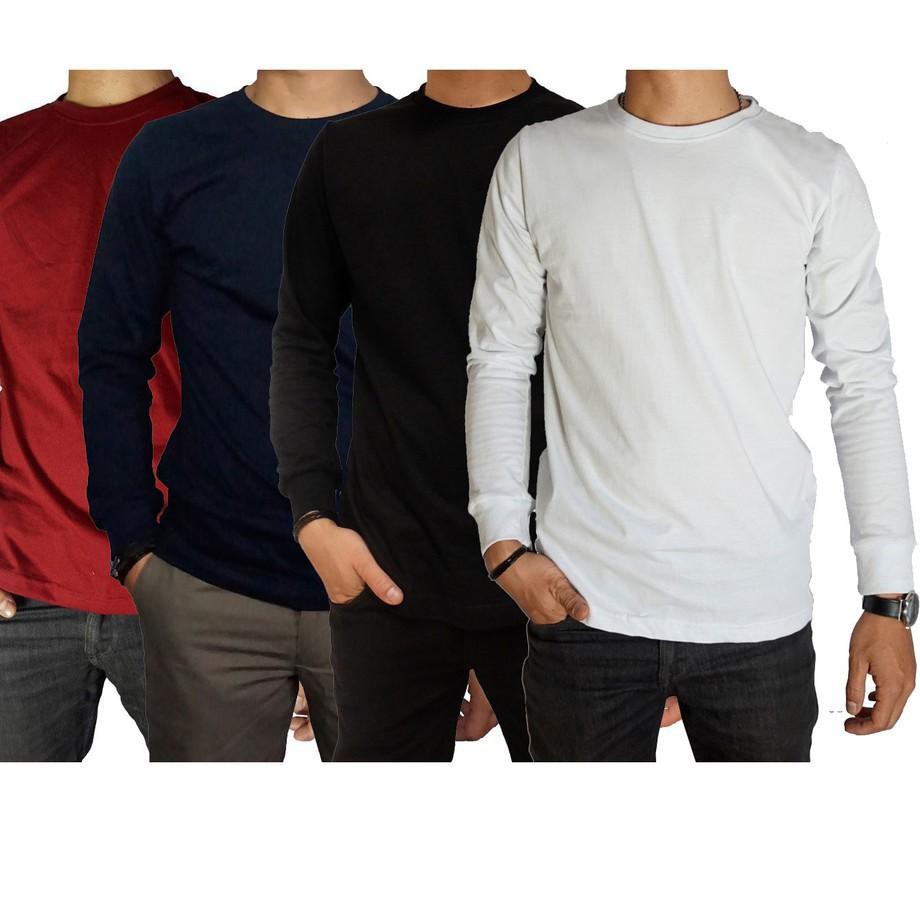 Kekenian) TEBAL Kaos Polos Lengan Panjang Ujung Karet Pria | 100% Katun Combad 20s / Combed 20s