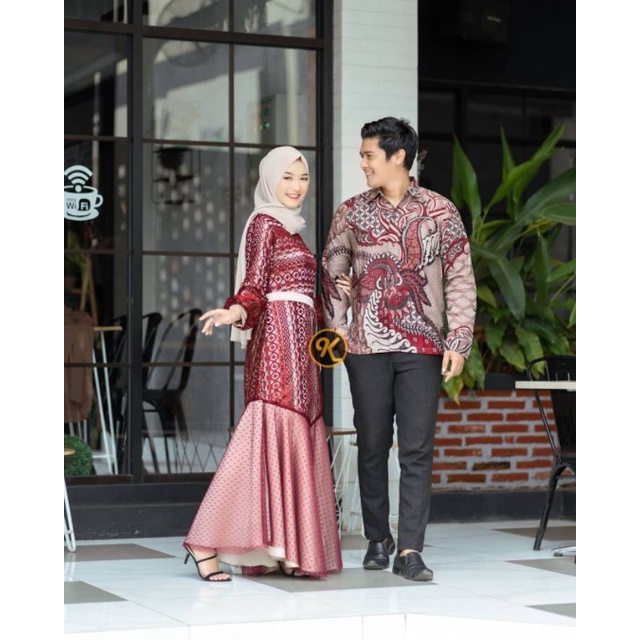 DRESS COUPLE KEMEJA BATIK NILAM MAROON | DRESS TERBARU DRESS LEBARAN BAJU PESTA TERBARU