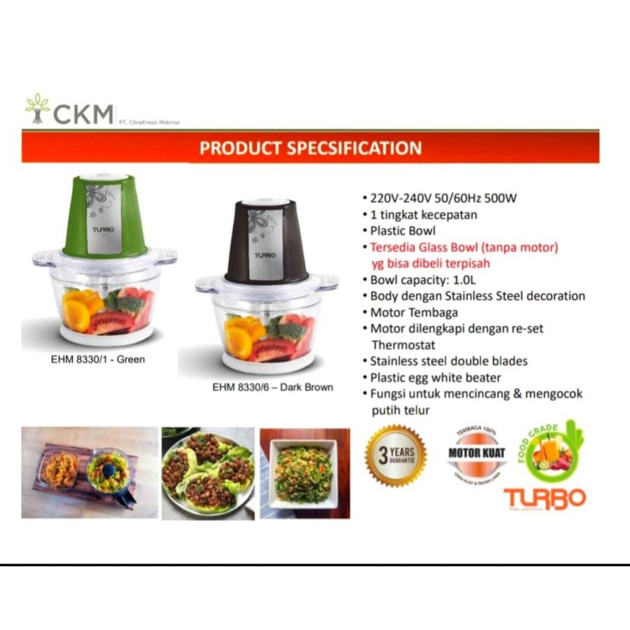 Turbo NEW Chopper Blender / Pencacah dan Penggiling Daging EHM8330