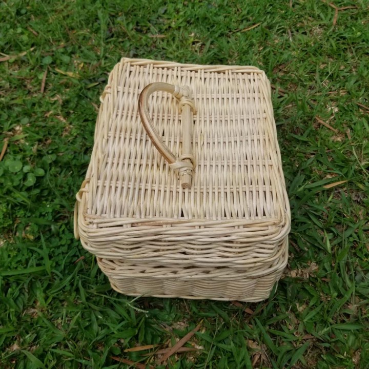 Kerajinan Tangan Rotan Keranjang Kotak Tenteng Kancing 2 - 25x12x19cm