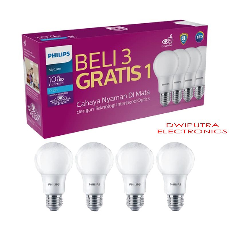 Lampu LED Bulb PHILIPS 10W Paket 3 Free 1 - 10 W Watt 10Watt